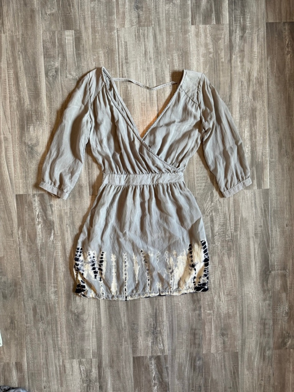 Gypsy 05 Taupe Wrap Dress with Black and Cream Tie-Dye Hem